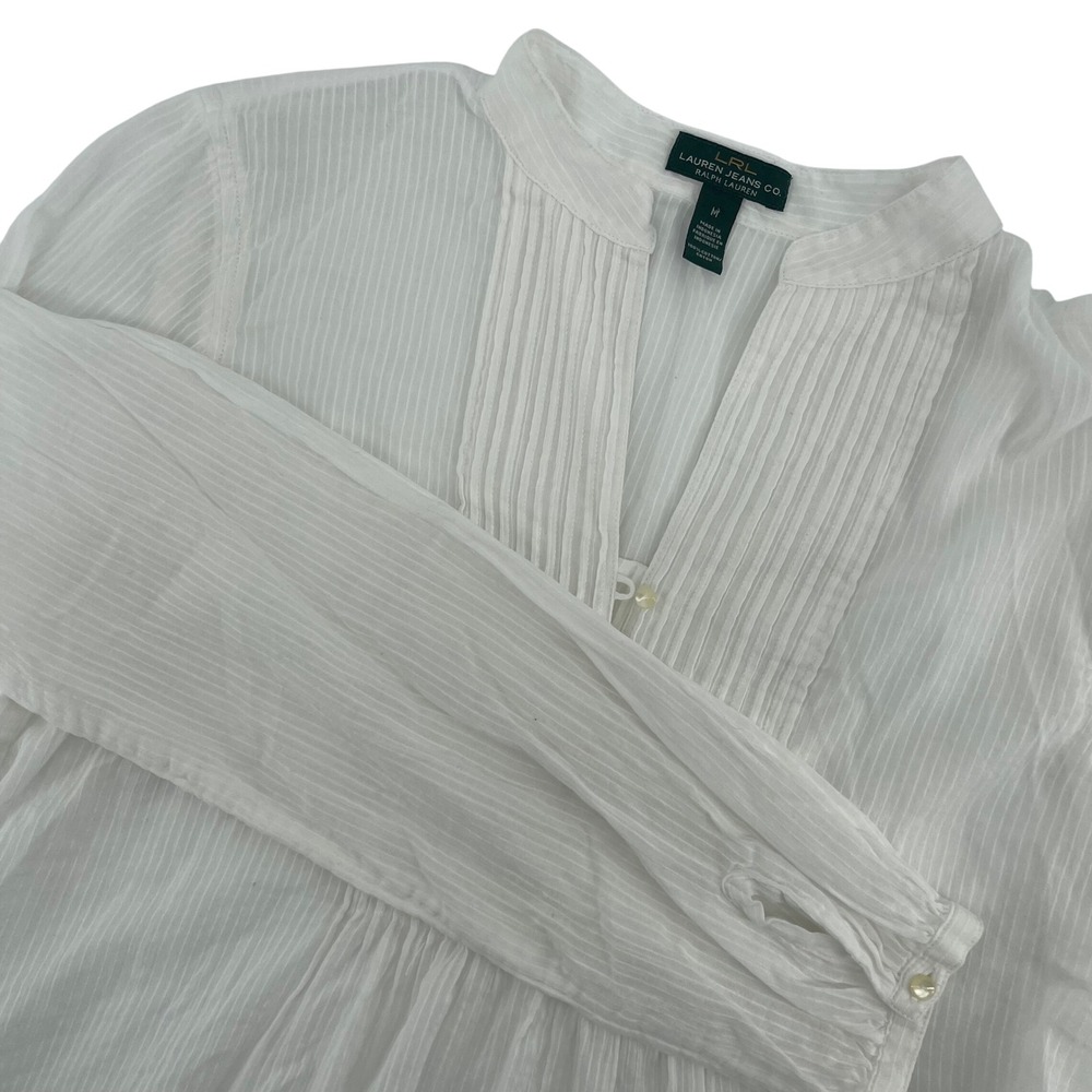 Lauren‎ Jeans Co. Pintuck Blouse Button Down Long Sleeve White Top Size M